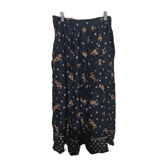 Chaus Dresses & Skirts - Vintage 90s Chaus Black Equestrian AOP Pleated Casual Midi Skirt Womans Size 8